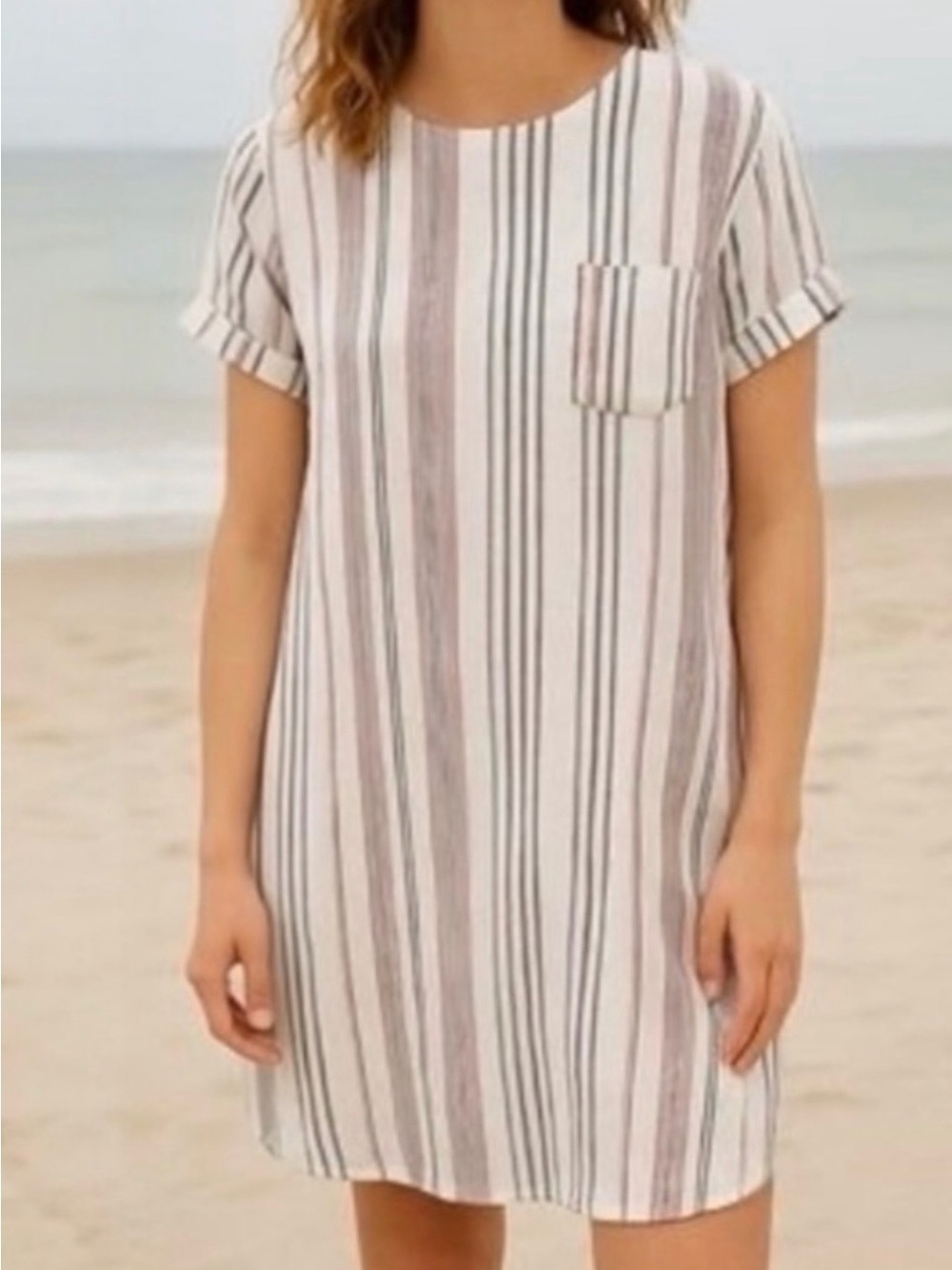 Cloth & Stone Striped Linen-Blend Dress Linen bland Anthropologie size small